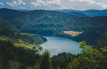 Fototapeta na wymiar Zlatar lake in the mountains in Serbia, beautiful idyllic mountain summer landscape.