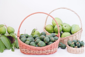 guava fruit in basket on white background