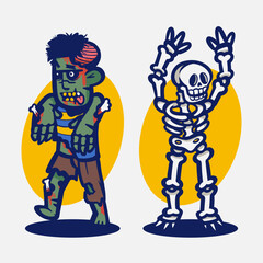 Vector Halloween Things elements character zombie and skeleton