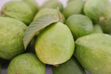 Close up of fresh guava fruit in the market, Thailand.