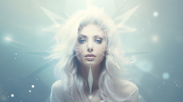 Lemurian Starseed portrait portrait with empty copy space on the side. Generative AI. 