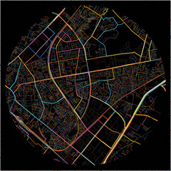 Colorful Map of Ghaziabad, Uttar Pradesh with all major and minor roads.