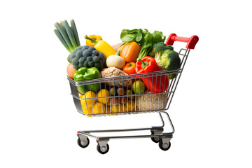 Shopping cart full of goods isolated on transparent background