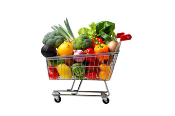 Shopping cart full of goods isolated on transparent background