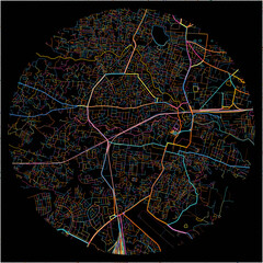 Colorful Map of Ranchi, Jharkhand with all major and minor roads.