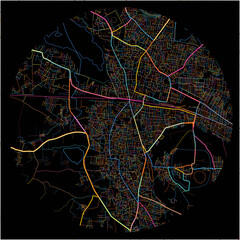 Colorful Map of Warangal, Telangana with all major and minor roads.