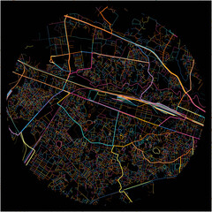 Colorful Map of Asansol, West Bengal with all major and minor roads.