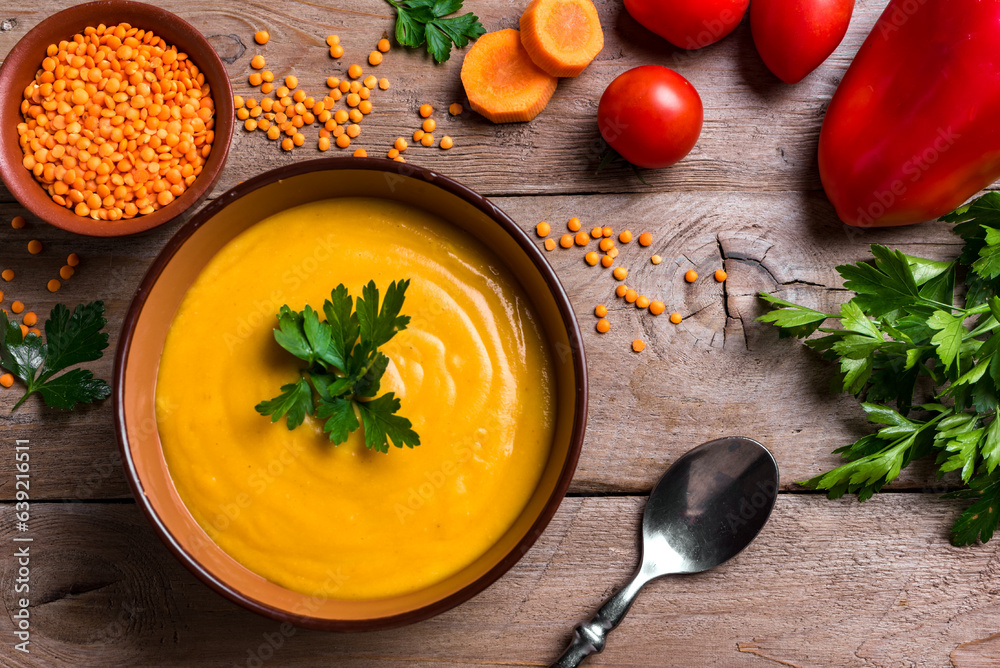 Poster red lentil and vegetables soup