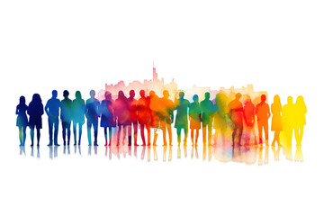 Crowd of people silhouette watercolor illustration isolated on transparent background