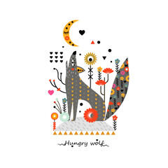 Wolf bright print for fabric