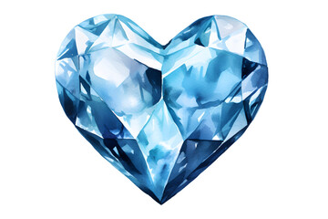 Fototapeta premium Diamond heart shaped gem watercolor illustration isolated on transparent background