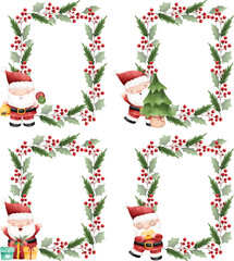 Watercolor illustration Christmas decoration frame with santa claus character