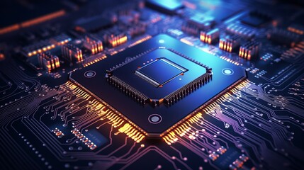 Photo of a close-up of a computer CPU chip on a circuit board