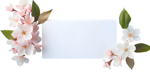 Flowers with empty blank card isolated on transparent background. Woman's day, 8 march, Easter, Mother's day, anniversary, wedding