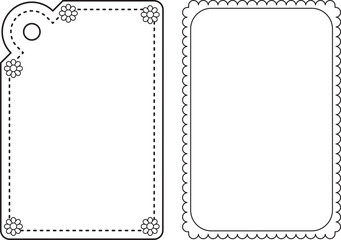 Set of two decorative outline frames with flowers. Vector elements isolated on white background	