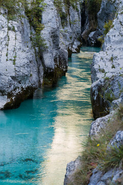 Velika Korita oder gro&szlig;e Schlucht von Soca-Fluss, Bovec, Slowenien. Julianische Alpen