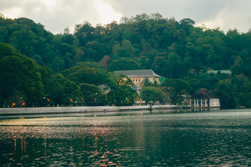 Kandy the Temple of the Sacred Tooth Relic and kandy lake early morning landscape photography