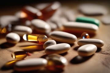 pills and capsules on table 