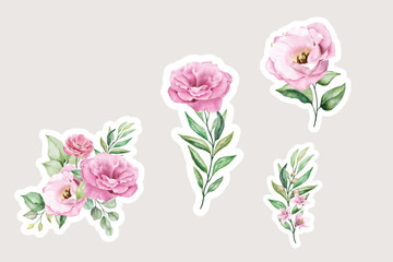 Fototapeta na wymiar lisianthus flowers bouquets and branches stickers illustration