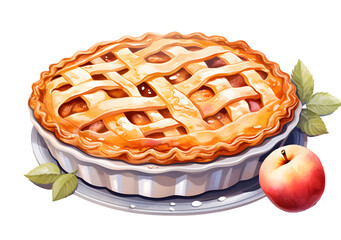 Apple  pie  watercolor illustration isolated on transparent background  - obrazy, fototapety, plakaty