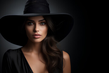 young woman with black hat