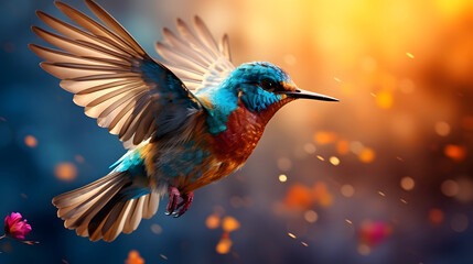 Fototapeta premium colorful bird flying . close up colorful bird. kingfisher