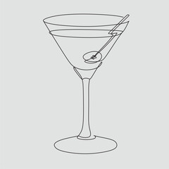 Martini cocktail one line Minimalist. Vector illustration. Continuous one line drawing.