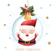 Watercolor illustration Christmas glass ball with santa claus