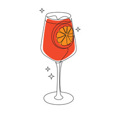 Orange cocktail one line Minimalist. Vector illustration. Continuous one line drawing.