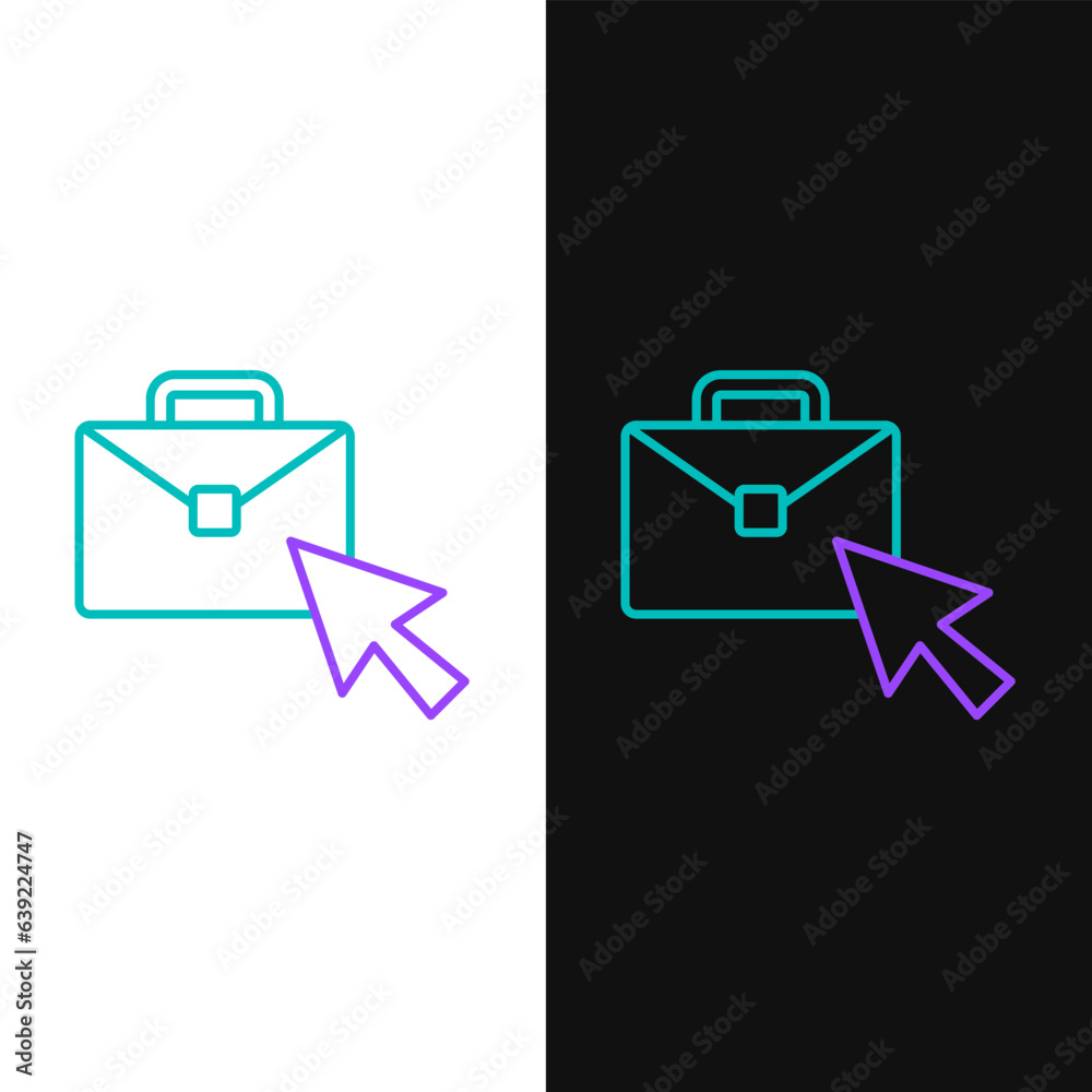 Canvas Prints Line Online working icon isolated on white and black background. Freelancer man working on laptop at his house. Remote work. Distant job concept. Colorful outline concept. Vector