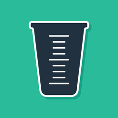 Blue Measuring cup to measure dry and liquid food icon isolated on green background. Plastic graduated beaker with handle. Vector