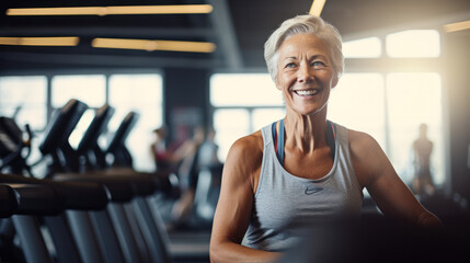 Say no to arthritis pain. Selective focus on a joyful woman smiling while lunging at fitness club.