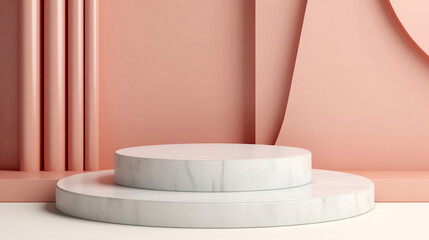 Natural stone podium with pink background. Cosmetics or beauty product promotion mockup. Trendy minimalist, generative ai
