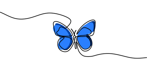 Butterfly Continuous One Line Drawing. Simple Butterfly One Line Drawing. Minimalist Contour Illustration.