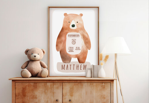 Poster Newborn Illustration Bear Generated by Artificial Intelligence