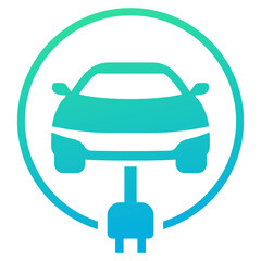 electric car with plug, ev charging station icon on white