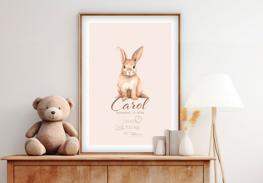 Poster Newborn Illustration Rabbit Generated by Artificial Intelligence