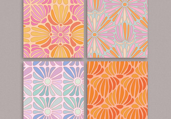 Abstract Groovy Floral Patterns Set