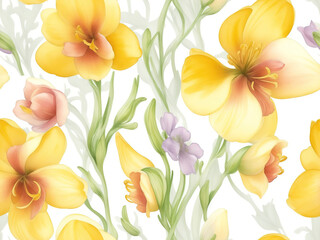 Fototapeta na wymiar Watercolor flowers seamless pattern background, flowers made from watercolor paint splashes on white.