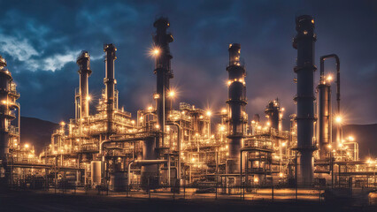 Fototapeta premium Oil refinery factory at night.