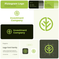 Investment company green line business logo. Brand name. Financial institution. Sprout symbol. Design element. Visual identity. Poppins font used. Suitable for asset manager, hedge fund startup