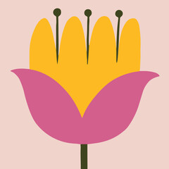 Square shape with retro flower pattern flat illustration