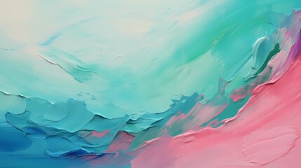 Abstract background of acrylic paint in blue, pink and green colors