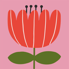 Square shape with retro flower pattern flat illustration