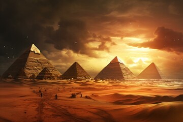 Artistic version of Giza pyramids. Generative AI - obrazy, fototapety, plakaty