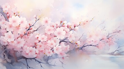 watercolour flower Sakura on pastel background, floral