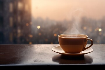 Obraz premium Hot black tea cup in blurry background , Ai Generative 