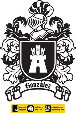 Escudo de Armas Sello Her&aacute;ldico Apellido Gonz&aacute;lez Her&aacute;ldica Espa&ntilde;ola Blas&oacute;n S&iacute;mbolo Antigua Familia Historia Genealog&iacute;a
