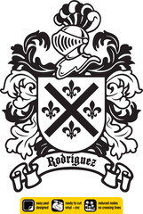 Escudo de Armas Sello Heráldico Apellido Rodriguez Heráldica Española Blasón Símbolo Antigua Familia Historia Genealogía