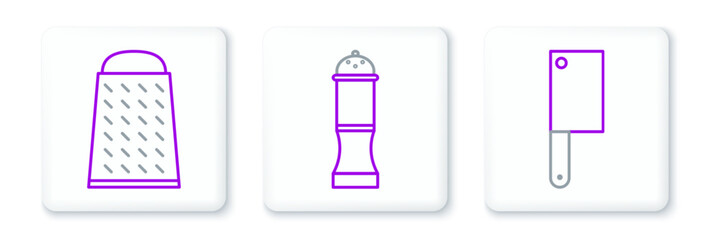 Set line Meat chopper, Grater and Pepper icon. Vector